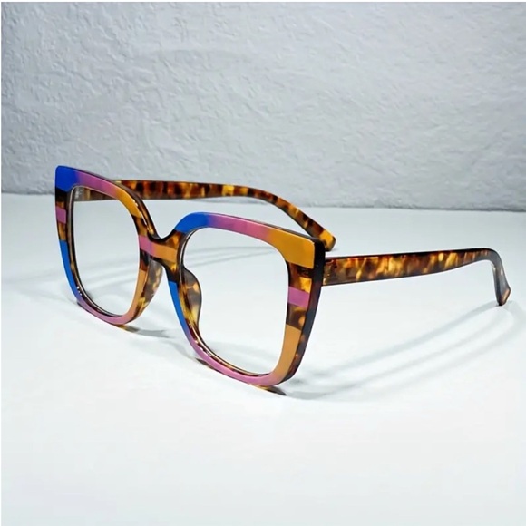 NEW ANTI BLUE LIGHT BLOCKING EYEGLASSES LEOPARD COLOR-BLOCK PHONE EYESTRAIN - Picture 3 of 4